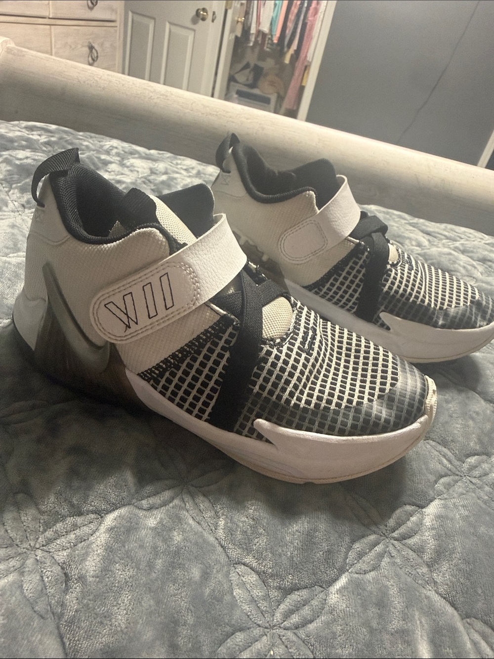Black and White Athletic Sneakers with Strap